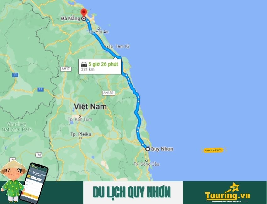 Bản đồ từ Quy Nhơn đi Đà Nẵng bao nhiêu Km